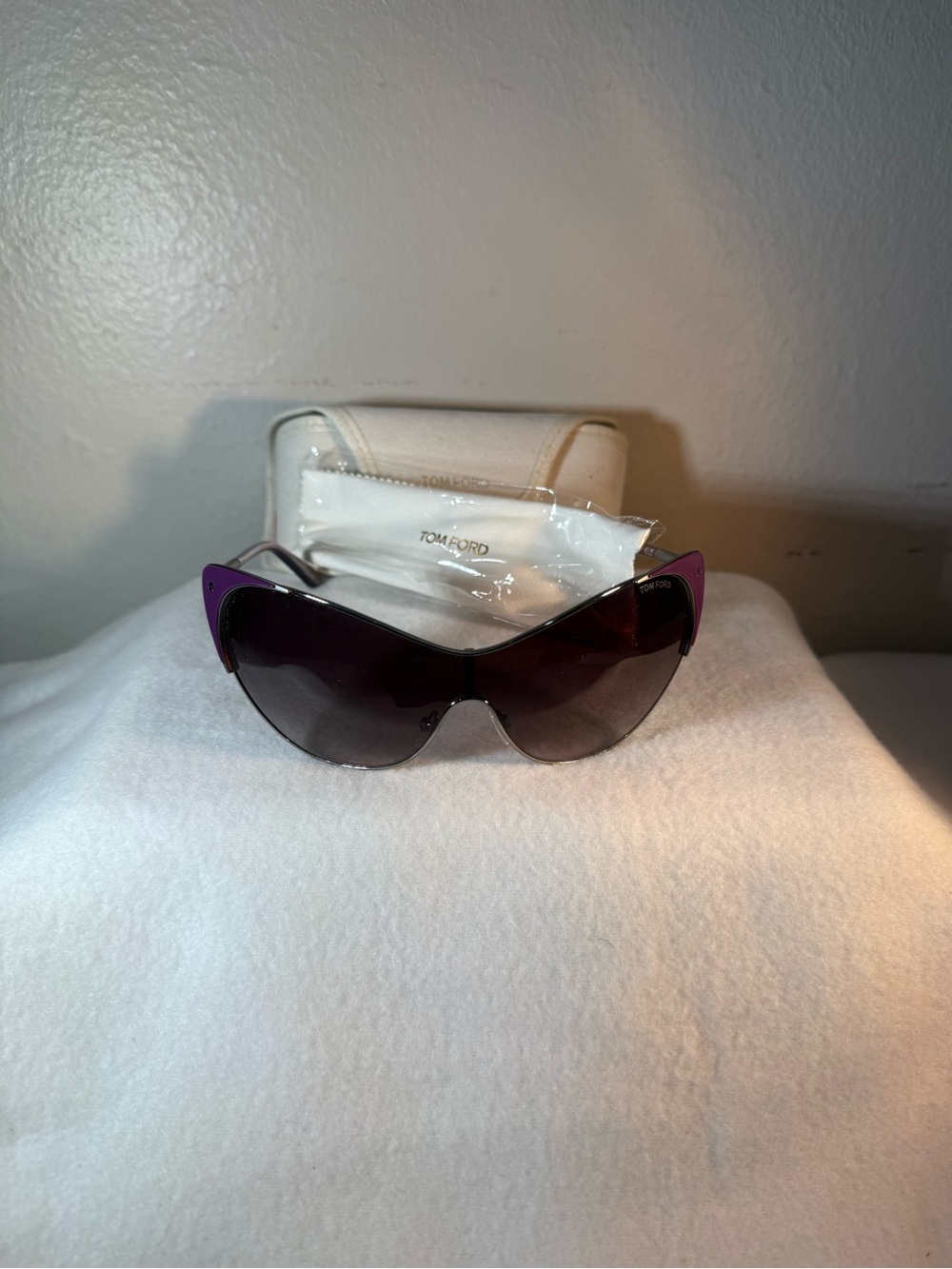 Tom Ford Purple Cat-Eye Shield Sunglasses with Dark Gradient Lenses